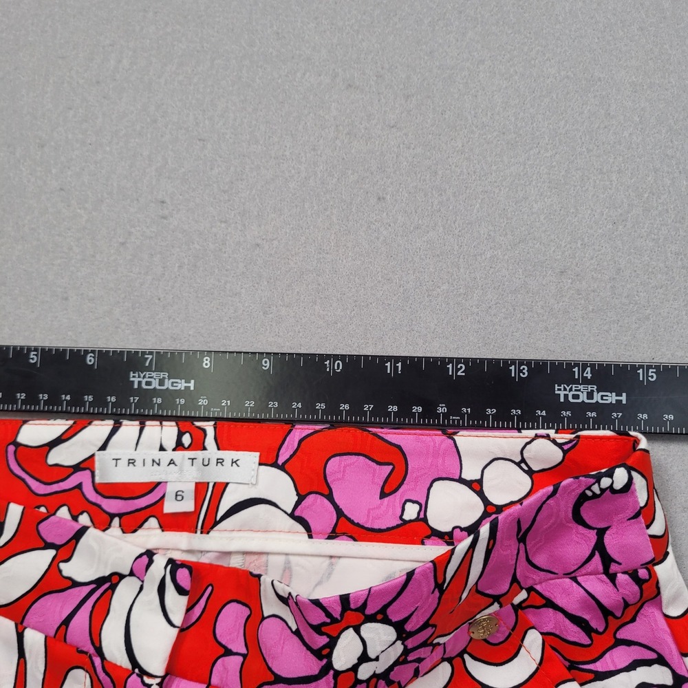 Trina Turk Womens Size 6 Floral Jacquard Pants Red Pink White Slim Ankle Crop - Picture 4 of 7